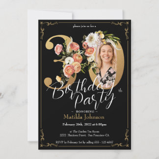 Black Gold Boho Floral 30. Geburtstag Einladung