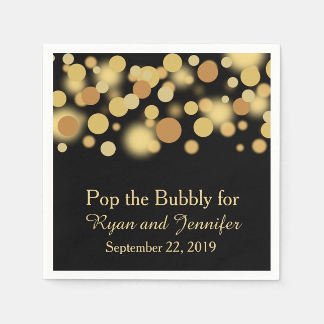 Black Gold Bokeh Personalisiert Hochzeit Napkins Serviette (Vorderseite)