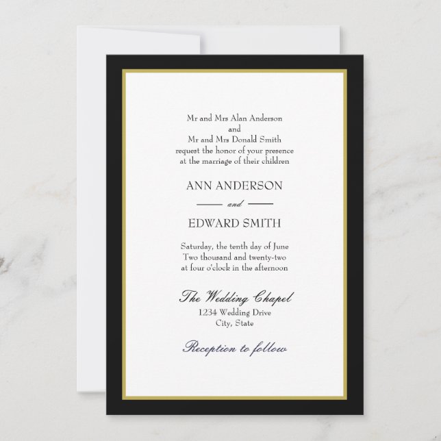 Black Gold Border Beide Eltern Hochzeitsfeiern Ein Einladung (Vorderseite)