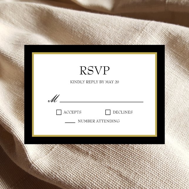 Black Gold Border Block Wedding RSVP Response Card (Von Creator hochgeladen)