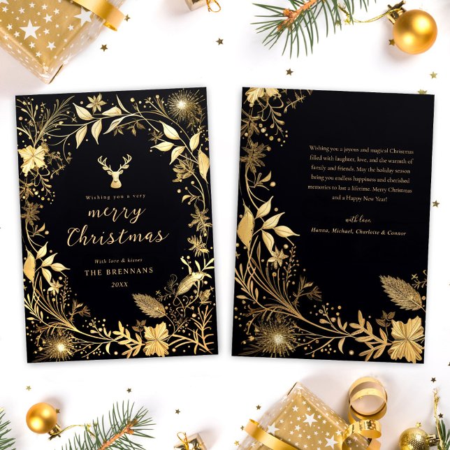 Black Gold Botanical Festive Stilvolle Weihnachten (Black Gold Botanical Festive Stylish Christmas Holiday Card)