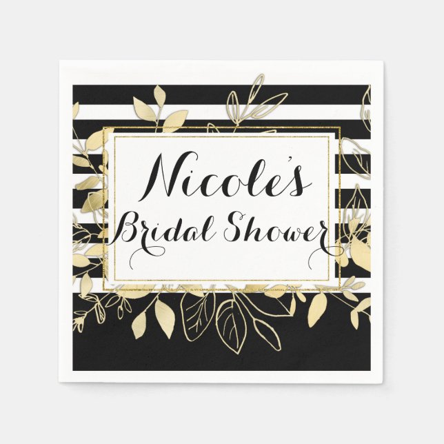 Black & Gold Botanical Glamour Glam Wedding Party Serviette (Vorderseite)