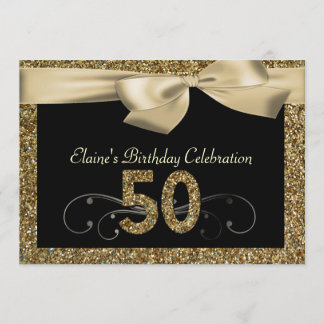 Black Gold Bow 50. Frauen zum Geburtstag Einladung
