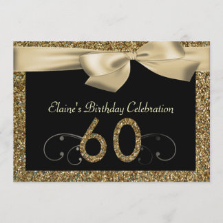 Black Gold Bow 60. Frauen zum Geburtstag Einladung