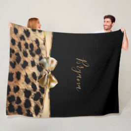 Black & Gold Bow Leopard Cheetah Animal Print Fleecedecke