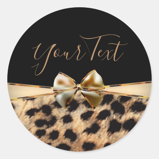 Black Gold Bow Leopard Cheetah Animal Print Gefall Runder Aufkleber (Vorderseite)