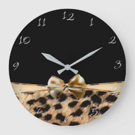 Black & Gold Bow Leopard Cheetah Animal Print Große Wanduhr