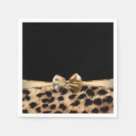 Black & Gold Bow Leopard Cheetah Animal Print Serviette