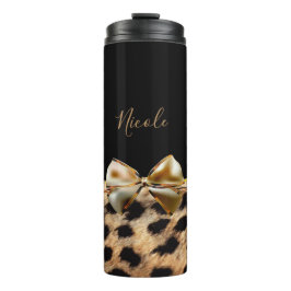 Black & Gold Bow Leopard Cheetah Animal Print Thermosbecher