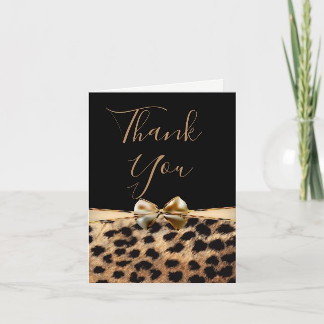 Black Gold Bow Leopard Cheetah Print Vielen Dank Dankeskarte (Vorderseite)