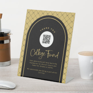 Black Gold Bows Uni Fund QR Code Pedestzeichen Sockelschild