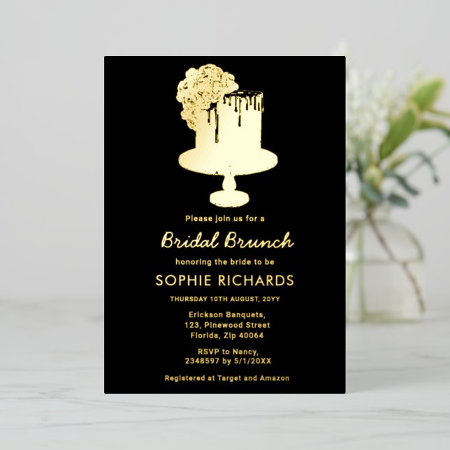 Black Gold Bridal Brunch Frische Pasta machen Folieneinladung (Stehend vorne)