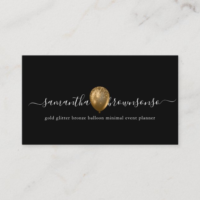 Black Gold Bronze Ballon Minimal-Planer Visitenkarte (Vorderseite)