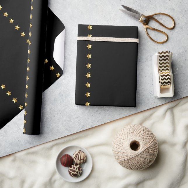 Black Gold Brown Elegantes Chic Stars Muster Geschenkpapier (Kunsthandwerk)