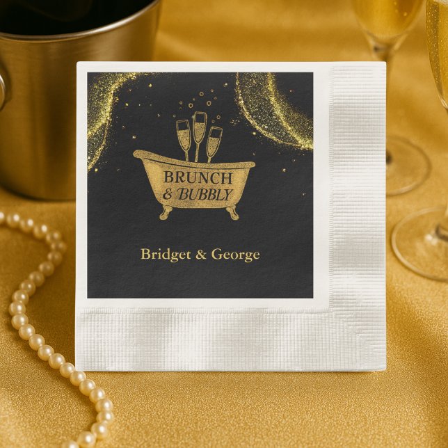 Black Gold Brunch & Bubbly Wedding Serviette (Von Creator hochgeladen)