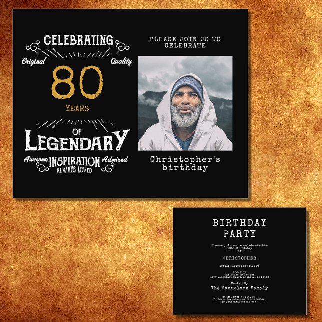 Black Gold Budget 80. Geburtstag Einladung Flyer (Celebrate the golden age of your loved one's life with this budget-friendly 80th birthday invitation)