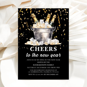 Black Gold Budget Champagne Neues Jahr Party Einladung