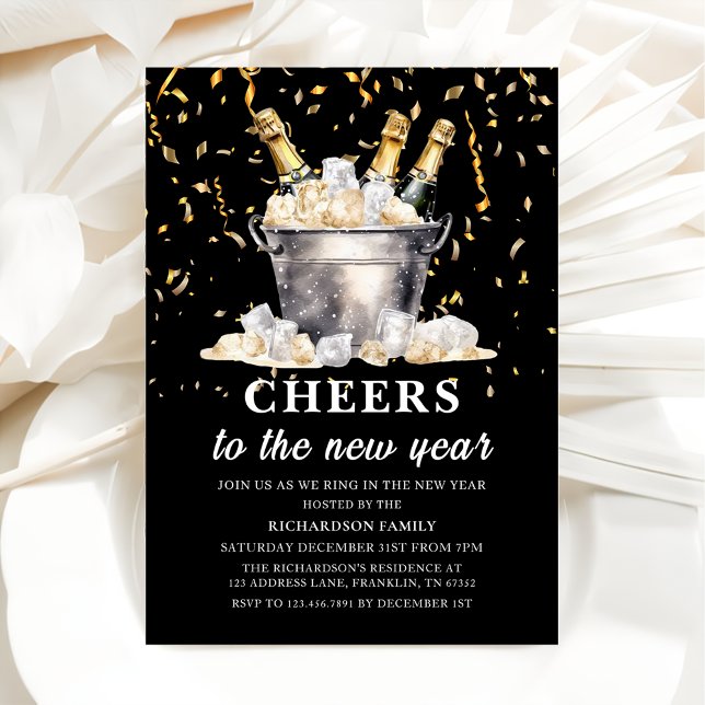 Black Gold Budget Champagne Neues Jahr Party Einladung (Von Creator hochgeladen)