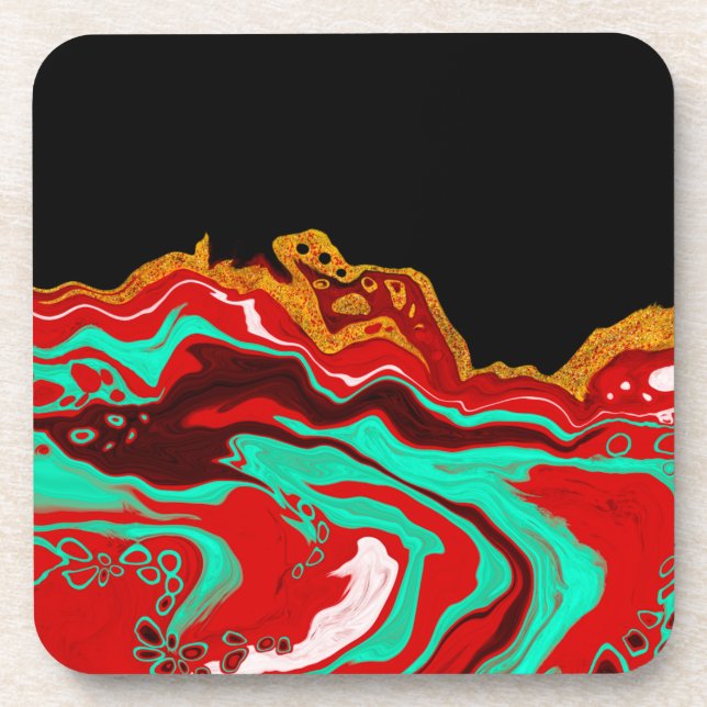 Black, Gold, Burgundy, Marble Art   Getränkeuntersetzer (Vorderseite)