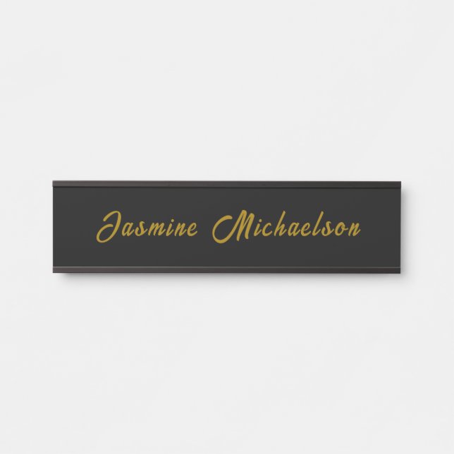 Black & Gold Calligraphy Minimalist Own Name Türschild (Vorderseite )