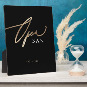 Black Gold Calligraphy Wedding OPEN Bar Sign Fotoplatte