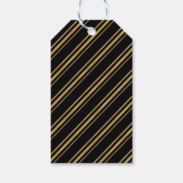 Black & Gold Candy Cane Strip Eleganter Chic Geschenkanhänger (Vorderseite)