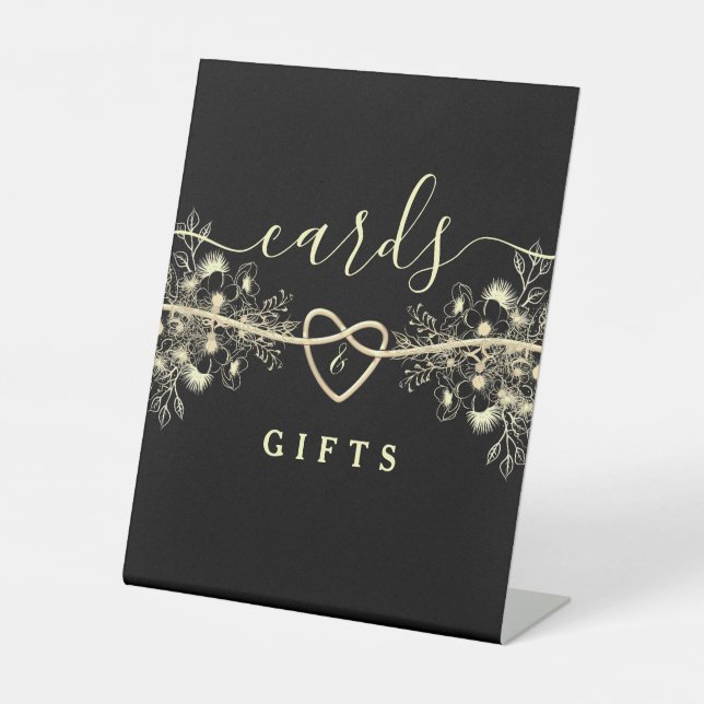 Black Gold Cards und Geschenke Hochzeitszeichen Sockelschild (Vorderseite)