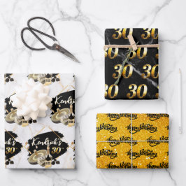 Black & Gold Casino 30. Geburtstag Geschenkpapier Set