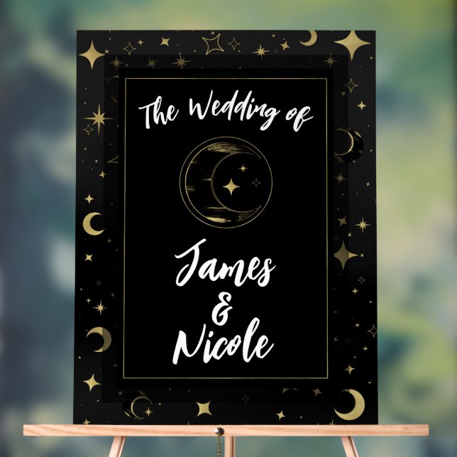 Black & Gold Celestia Moon Stars Mariage Bienvenue (Neutre)