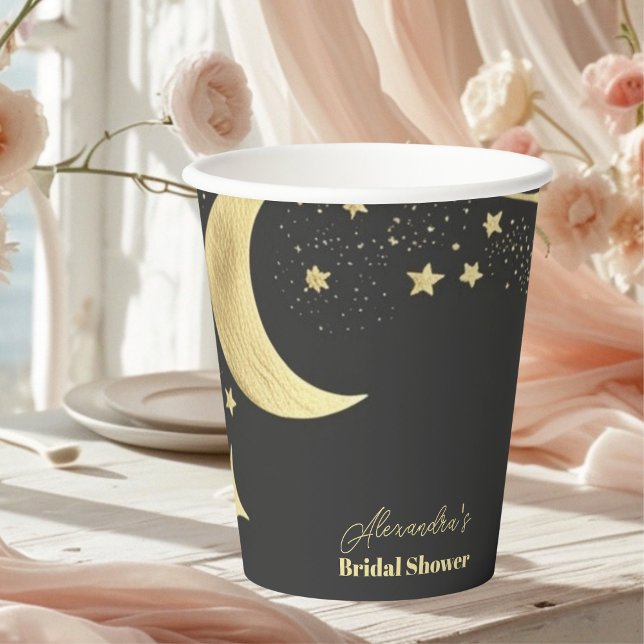 Black Gold Celestial Crescent Moon Brautparty Pappbecher (Von Creator hochgeladen)