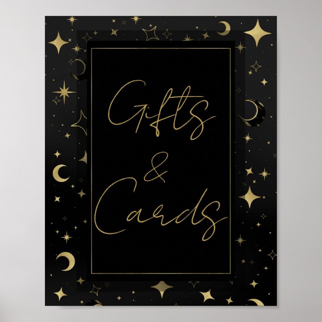 Black & Gold Celestial Moon Stars Hochzeit Poster (Vorne)