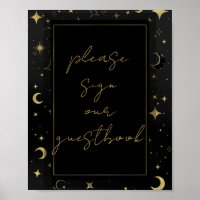 Black & Gold Celestial Moon Stars Hochzeit