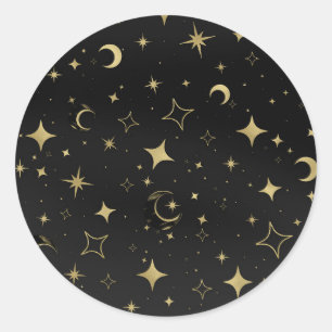 Black & Gold Celestial Moon Stars Hochzeit Runder Aufkleber