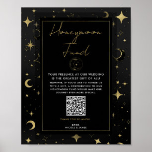 Black & Gold Celestial Moon Stars Honeymoon Fund Poster