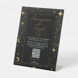 Black & Gold Celestial Moon Stars Honeymoon Fund Sockelschild