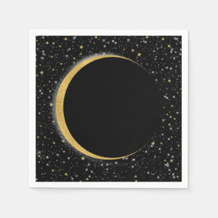 Black & Gold Celestial Moon Stars Lunar Magic Serviette