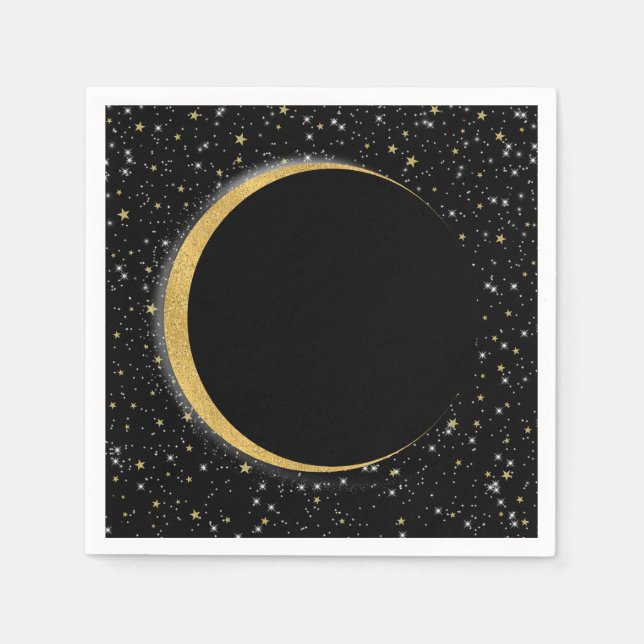 Black & Gold Celestial Moon Stars Lunar Magic Serviette (Vorderseite)