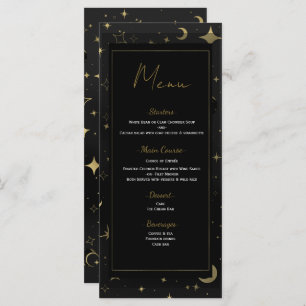Black & Gold Celestial Moon Stars Menu Mariage