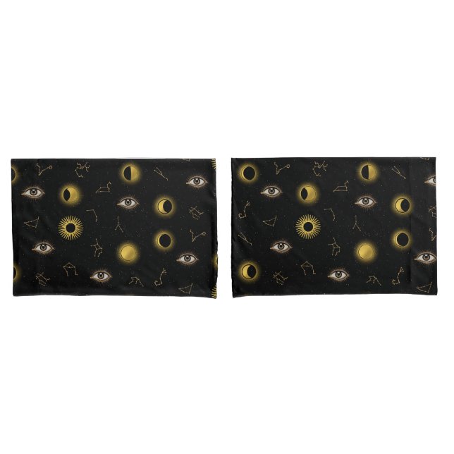 Black Gold Celestial Sun & Moon Zodiac Eye Kissenbezug (Vorderseite-Set)