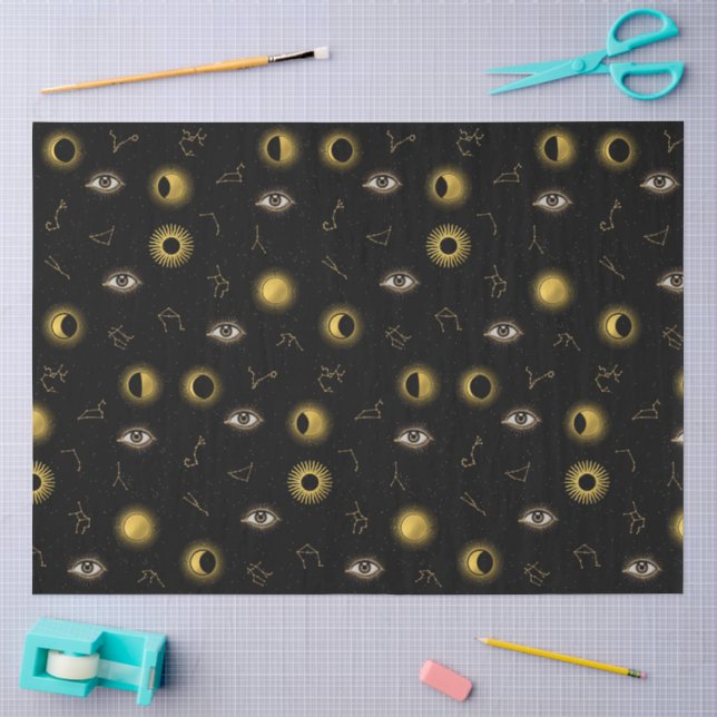 Black Gold Celestial Sun & Moon Zodiac Eye Seidenpapier (Basteln)