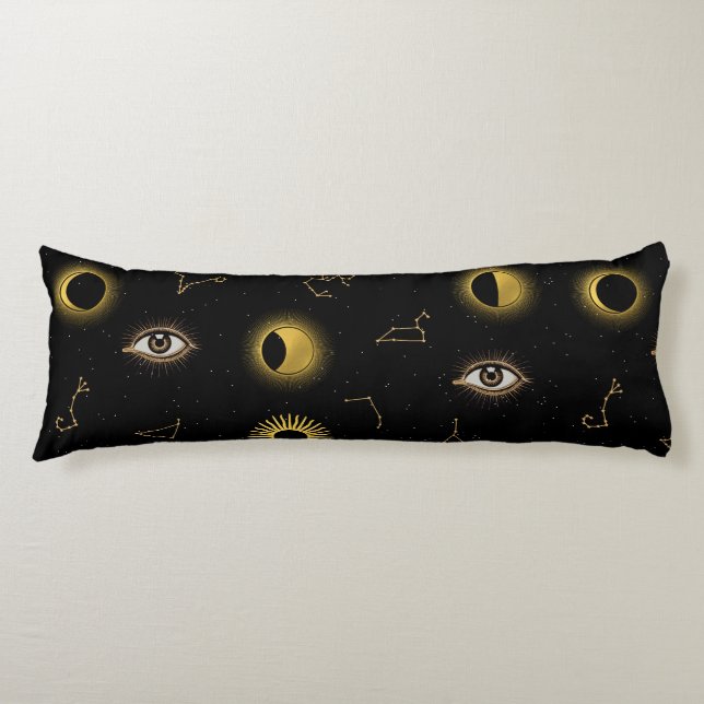 Black Gold Celestial Sun & Moon Zodiac Eye Seitenschläferkissen (Vorderseite)
