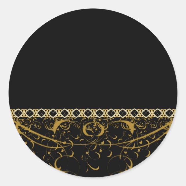 Black & Gold Chain Swirt-Adressetiketten Runder Aufkleber (Vorderseite)