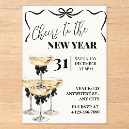 Black Gold Champagne Cheers New Years Eve Party Acryleinladungen