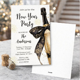 Black Gold Champagne Cheers New Years Eve Party Einladung