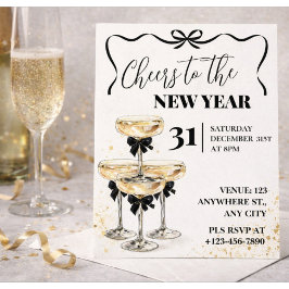 Black Gold Champagne Cheers New Years Eve Party Einladung