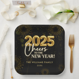Black Gold Champagne Cheers Silvester Party Pappteller