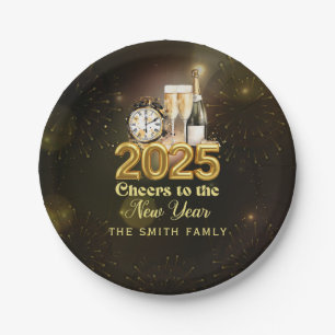Black Gold Champagne Cheers Silvester Party Pappteller