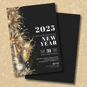 Black Gold Champagne Silvester Party Einladung