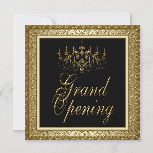 Black Gold Chandelier Business Grand Opening Einladung (Vorderseite)