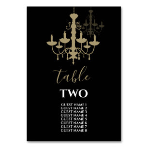 Black Gold Chandelier Wedding Guest Names Tischnummer